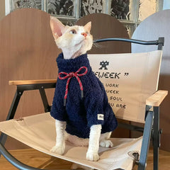Christmas autumn and winter season German cat hairless cat two-tone cloud fleece warm pullover two-leg suit, adjustable neck siz