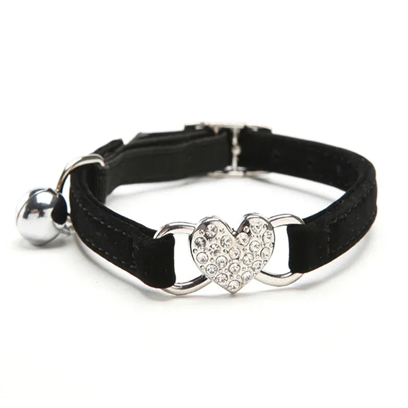Heart Charm and Bell Cat Collar Pet Supplies Heart-shaped Plush Color Diamond Bell Cat Collar Pet Supplies Household Accessories