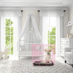 Foldable Pink Dog Crate Metal Wire Cage Portable Pet Cage for Small Dogs Cats Rabbits Indoor Outdoor Kennel Small Dog Crate