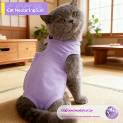 Post-Surgery Recovery Suit for Cats - Breathable Spandex Anti-Lick Vest with Adjustable Straps, Post-Spay Protective Garment
