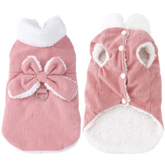 Winter Warm Cat Costume Corduroy Bow Puppy Kitty Coat With D-ring Cute Pet Jacket for Small Medium Dogs Cats Sphynx Pug Costume
