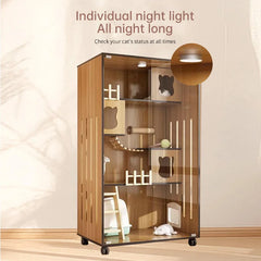 Cat Villa Modern Retro Solid Wood Cat Cage Light Luxury Two-Layer One-Piece Movable Living Room House Cat Cabinet