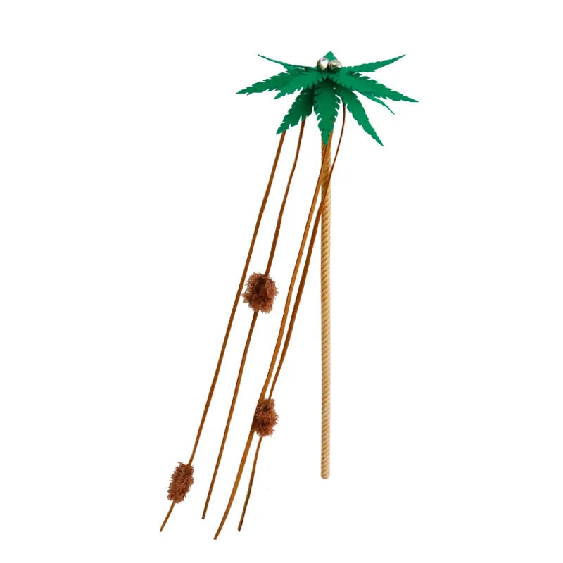 Cat Teaser Stick Toy Simulated Coconut Tree Squeaky Bell Interactive Kitten Toy Bite-resistant Teeth Cleaning Teaser Cat Toy