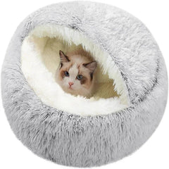 Cat Bed Round Plush Fluffy Hooded Cat Bed Cave,Cozy for Indoor Cats or Small Dog beds,Pet Beds Doughnut Calm Anti-nxiety Dog Bed