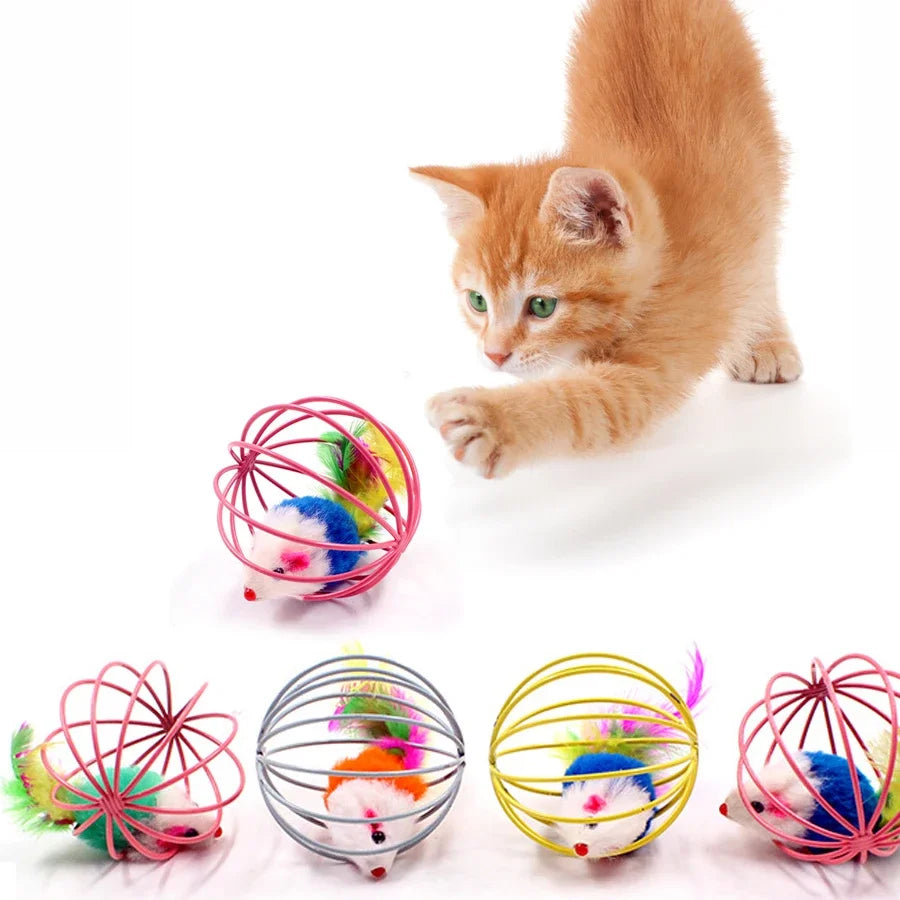 Cage Mouse Cat Toy Interactive Teaser Toy, Stimulate Furry Mouse Encourages Cats Natural Hunting