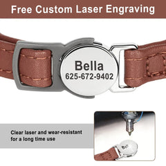 Personalized Cat Collar PU Leather Cat Safety Collars Adjustable Kitten Necklace With Free Engraved ID Nameplate Bell Gift