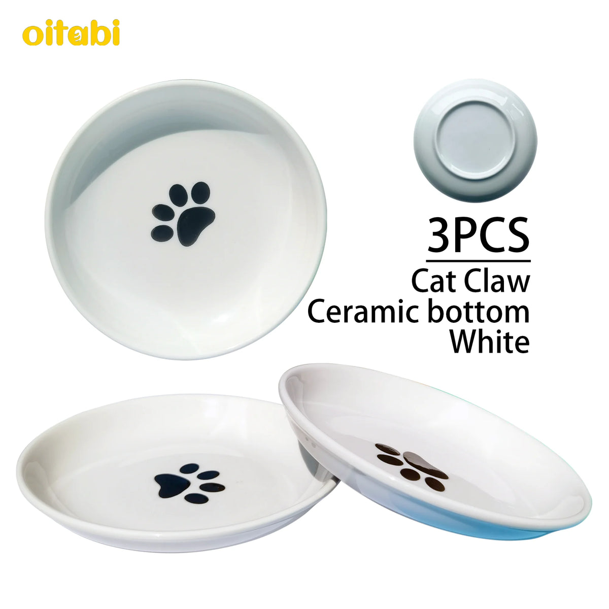 Oitabi 3PCS No Spill Cat Bowls Sets, Cat Food Bowl, Anti Whisker Fatigue Ceramic Cat Dishes Set, Shallow Wide Kitten Plates