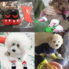 4pcs Winter Pet Dog Socks Christmas Small Cat Knit Warm Socks Dog Anti-Slip Sock Chihuahua Paw Protector Booties Pet Accessories