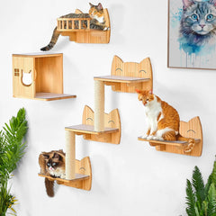 Cat Wall Shelves – 9-Piece Wooden Wall-Mounted Cat Furniture Set with Condo, Scratcher & Steps – for Large Indoor Cats