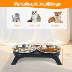 Elevated pet bowl with two stainless steel bowls, suitable for small and medium-sized dogs and cats, available in black and gray