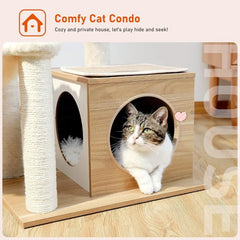 Cat Tree Modern Cat Tower for Indoor Cats,Multilevel Cat Play House with Large Condo, Spacious Hammock, Cozy Top Perch
