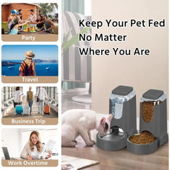 2 Pack Automatic Cat Feeder and Stainless Steel Water Dispenser, Gravity Dog Waterer Set Food Feeder and Waterer Set for Small M