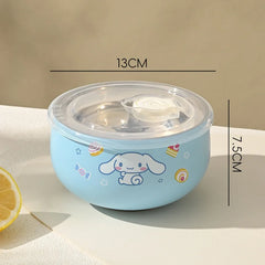 Sanrio Sus 304 Soup Bowl Hello Kitty Kawaii Anime Thicken Thermal Insulation with Lid Noodle Rice Bowl Child School Starts Gift