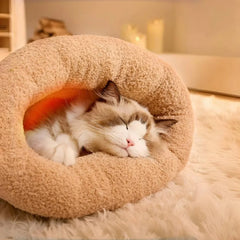 Warming Plush Cat Sleeping Bag: Enclosed Snuggle Sack with Burrow Entry for Winter - Cozy Fuzz Sleeping Bag for Anxious Cats
