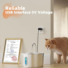 2.2 L Cat Water Fountain Automatic Pet Water Inside Metal Water Dispenser Bowl with Faucet Level Window Ultra Quiet Pump