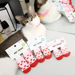 4pcs Pet Puppy Shoes Slippers Non-Slip Knit Socks Indoor for Small Dogs Cats Autumn Winter Indoor Boots Socks pet Protector