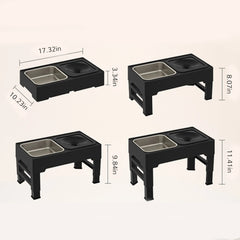 Dog Feeding Table Stainless Steel Bowl Foldable Raised Feeder Non Slip Durable Black Pet Food Stand Small Medium Dogs Use