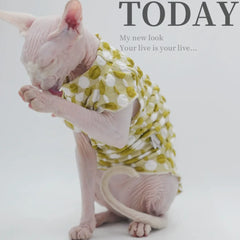Summer Bubble Sleeve Pure Cotton Cat Clothes for Sphynx, Devon, Cornish Rex Cats