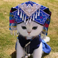 Ethnic Cat Clothing - Traditional Style Autumn Winter Warm Outfit, Cute Christmas Costume for Kittens with Cultural Design