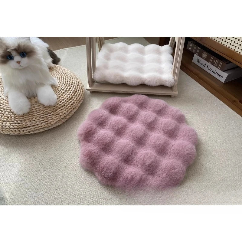 Rabbit Plush Cat Nest Cushion Doghouse Sleep Round Seat Cushion Pet Bed Sleep Wool Pad Autumn and Winter Warm Cat Floor Mat
