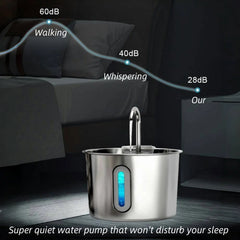 Stainless Steel Cat & Dog Water Fountain 2.2L Ultra Quiet USB Powered Automatic Pet Drinking Fountain Durable for Indoor Pets