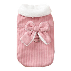 Winter Warm Cat Costume Corduroy Bow Puppy Kitty Coat With D-ring Cute Pet Jacket for Small Medium Dogs Cats Sphynx Pug Costume