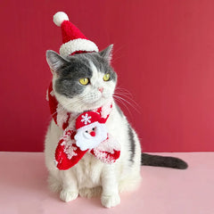 Pet Christmas Scarf Hat Set Thick Winter Warm Neckerchief Red Xmas Hat Dog Cat New Year Hat Scarf Set Pets Dress Up Costumes