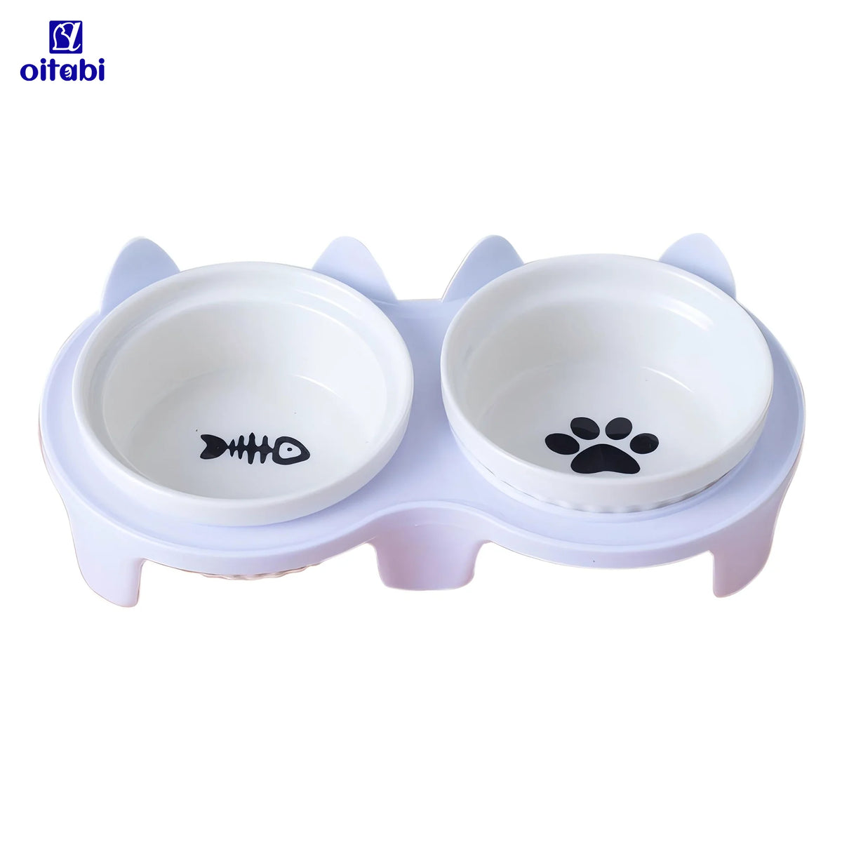 Oitabi Cat Ceramic Bowls Dog Food Bowls Elevated Tilted Anti Vomiting Kitty Bowl for Puppy and Bunny Orthopedic for Indoor Cats