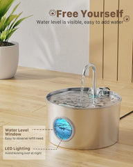 Cat Water Fountain Stainless Steel Cat Fountain for Drinking Pet Water for Cats Inside Quiet Cats Water Bowl Dispenser for Pets