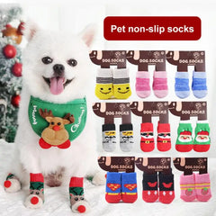 4pcs Winter Pet Dog Socks Christmas Small Cat Knit Warm Socks Dog Anti-Slip Sock Chihuahua Paw Protector Booties Pet Accessories