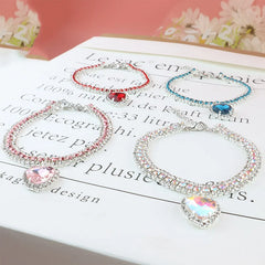 Cute Luxury Cat Collar Adjustable Cat Necklace Personalized Heart Pendant Rhinestone Kitten Puppy Collar Pet Grooming Accessorie