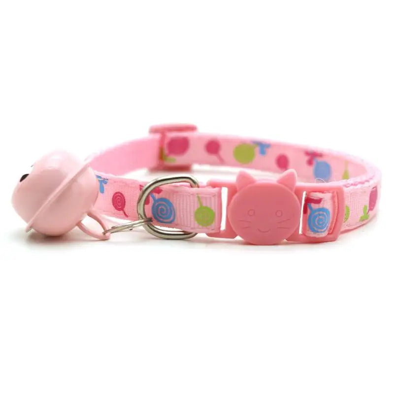 【E】Adjustable Cartoon Color Cat Buckle Lollipop Bell Cat Collar 1.0 Cat Head Safety Buckle Collar Pet Dog Collar Pet Supplies