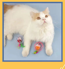 Cage Mice Ball Plush Simulation Colored Mouse Interactive Cat Toys Caged Mouse Ball Feather Wand Durable Plush Teaser