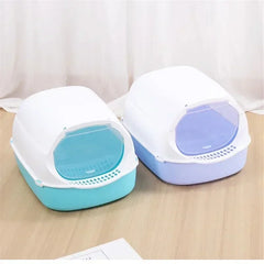 Kitty Semi-Enclosed Cat Litter Box - Splashproof Cat Toilet Tray Cleaning Basin Supplies Suitable for Kittens & Pet Cat Bedpan