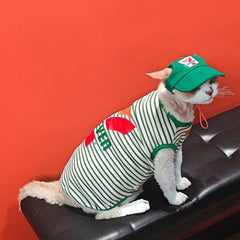 Fashion Spring Summer T-Shirt with Hat for Sphynx Cat Clothing Short Sleeves Striped Vest for Kittens Elestic Coat For Devon