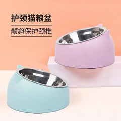 Custom Cat Dog Bowl 15 Degrees Raised Non Slip Puppy Base Cat Food DrinkingStainless Steel  Water Feeder Tilt Safeguard Neck Pet