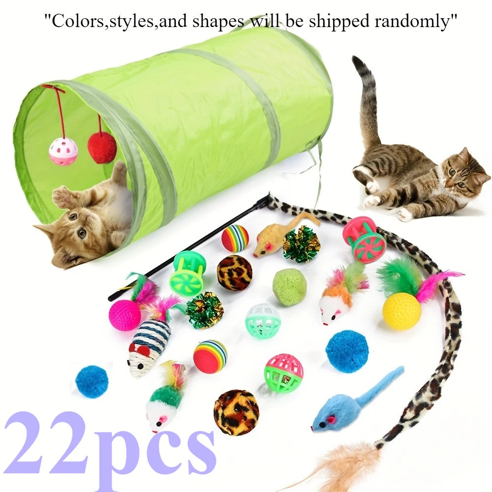 22pcs Pet Kitten Toys Variety Cat Toy Combination Set Cat Toy Funny Cat Stick Sisal Mouse Bell Ball Cat Supplies