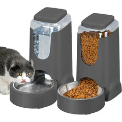 2 Pack Automatic Cat Feeder and Stainless Steel Water Dispenser, Gravity Dog Waterer Set Food Feeder and Waterer Set for Small M