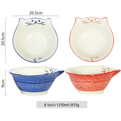 8 Inch Cartoon Kitten Bowl Ceramic Noodle Bowl Large Ramen Bowl, Maneki Neko Cat Soup Salad Mixing Bowl