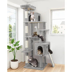 Heavy Duty 70 inch Sturdy Cat Tree for Indoor Cats with Extra Large Design Featuring Scratch Post Hanging Hammock and MultiLeve