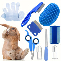 9-piece cat and dog brush beauty set, pet self-cleaning brush with pet nail clippers and files, flea dog comb, pet shower brush