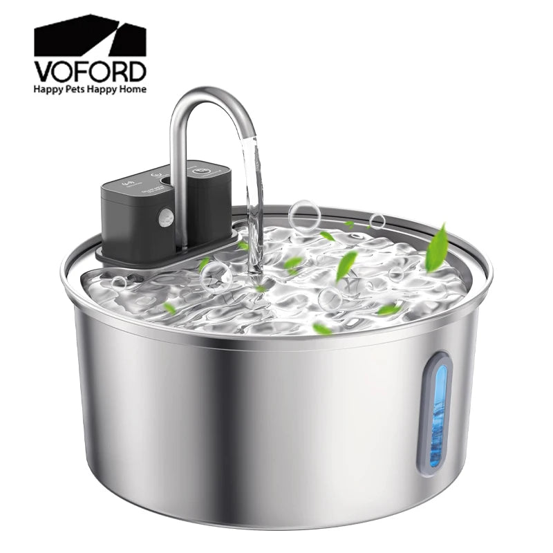 VOFORD 3.2L Automatic Stainless Steel Cat Water Fountain 4000mAh Wireless Battery & Sensor 2 in 1 Pet Water Drinker Dispenser
