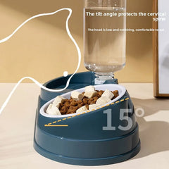 Drinking Water Double Bowl Oblique Mouth Dog Bowl Dog Basin Pet Stainless Steel Bowl Drinking Water Dog Cat Supplies