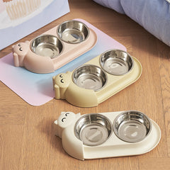 One piece multifunctional pet double bowl cartoon containing stainless steel bowl pet food utensils pet feeding water feeding tw