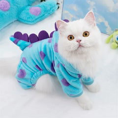Dinosaur Plush Costume for Cats & Dogs, Winter Flannel 4-Leg Pet Jumpsuit, Cute  Cosplay Outfit for Party Festival