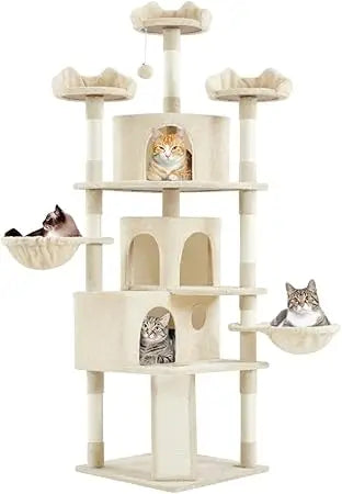 Large Multi-Level Cat Tower for Big Cats, 76.5 High with 3 Condos, Perches, 9 Scratching Posts, and 2 Balls for Climbing and Pla