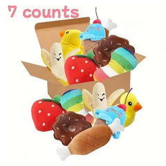 Dog toys 7-piece set of puppy voice toys plush pet chewing plush fruit snacks and vegetables puppy toys