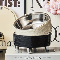 Elevated Stainless steel Pet Dog Cat bowl Heighten Neck Protection Food Bowl, Anti-dumping, Non-slip, Suitable for Kittens and P