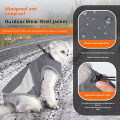 Weatherproof Cat Harness Vest - Lightweight Windproof & Waterproof Jacket with Leash Point, Reflective Outdoor Gear for Cats
